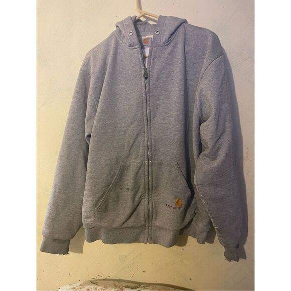 Vintage CARHARTT Gray Thermal Waffle Lined Hoodie Zip Up hooded jacket XL - Picture 1 of 8